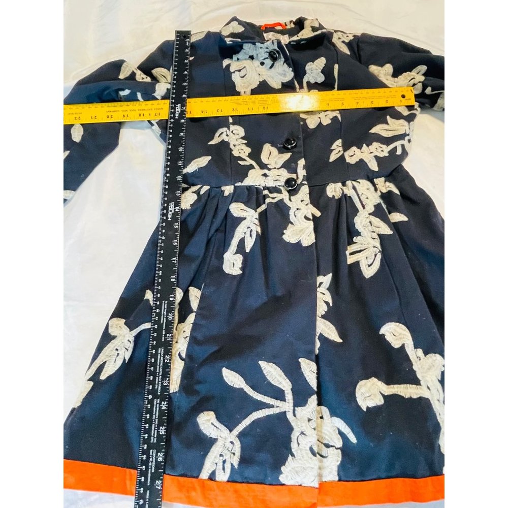 Freeway Floral Embroidered Baby Doll Jacket, Navy With Orange Trim Size Small - Picture 9 of 15